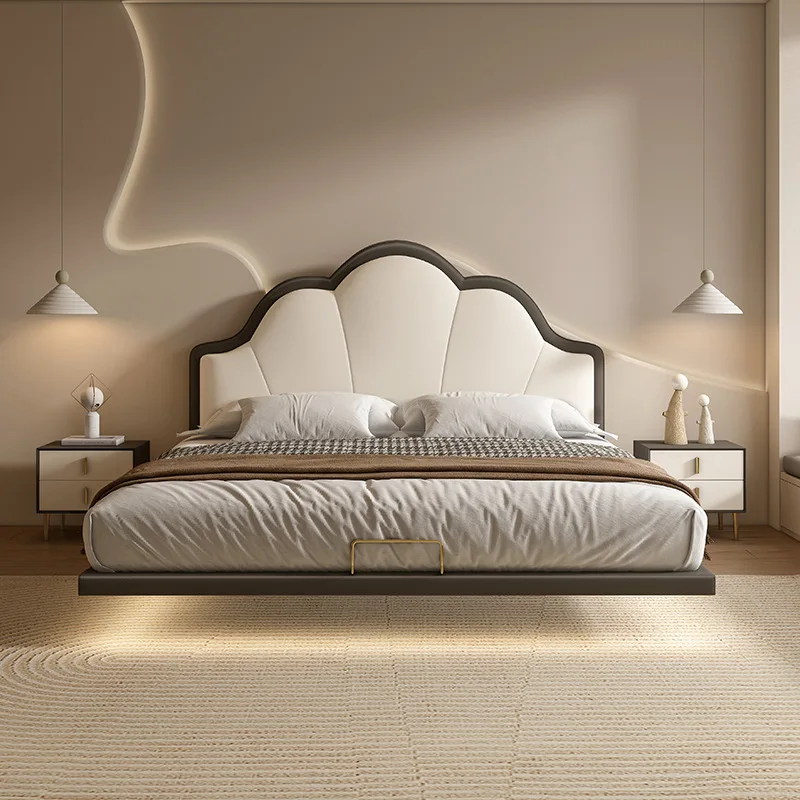 Nordic leather large soft bed, modern minimalist master bedroom furniture