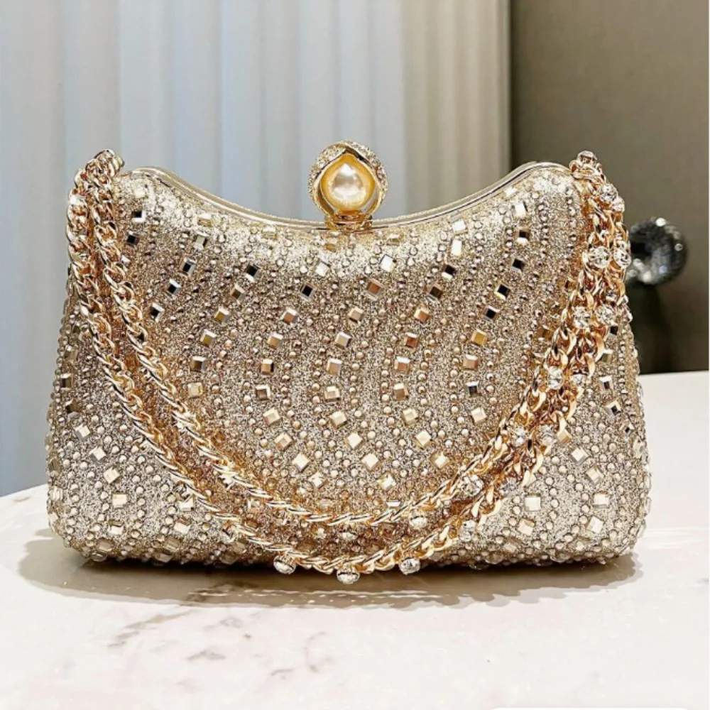 

Elegant Premium Rhinestone Rhinestone Diamond Inlay Bag Diamond Inlay Sparkling Small Clutch Gold Silver Blue Shoulder Bag