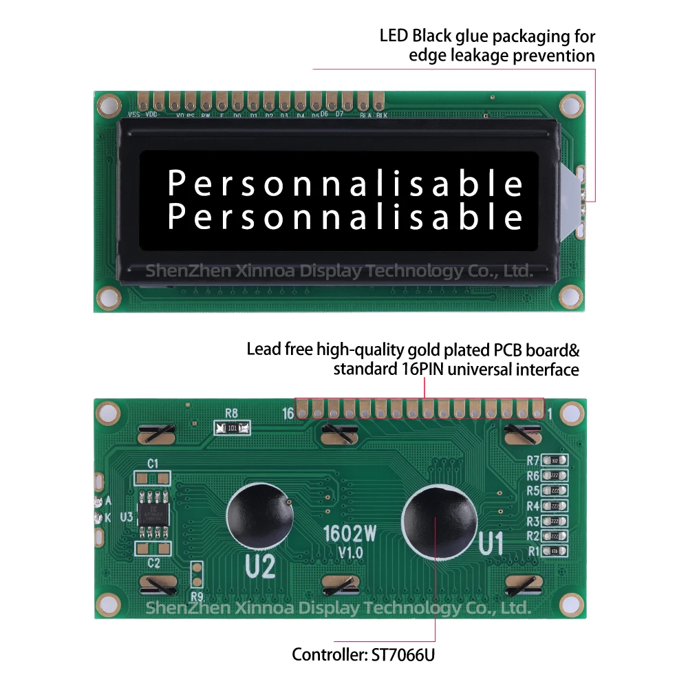 Zapewnienie jakości BTN Czarna folia Biały tekst 1602W 3,3V Europejski wyświetlacz LCD Moduł graficzny matrycowy 16 * 2 Duże okno