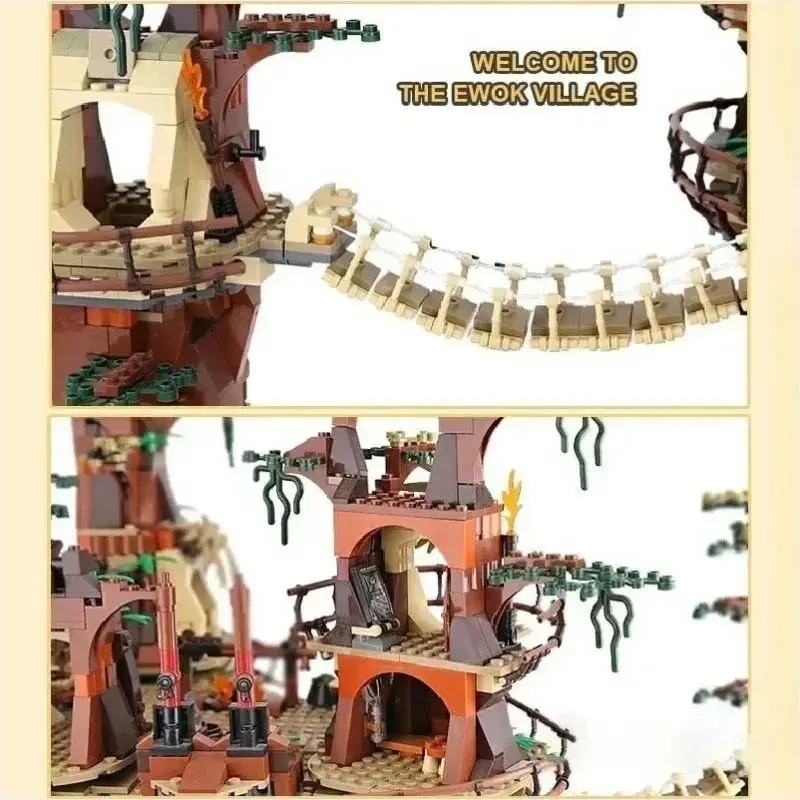 In Stock 1990PCS Ewok Village Building BricksStarWar ForestTribe Tree House Model, , DIY Assembly Toy Gift for Collectors