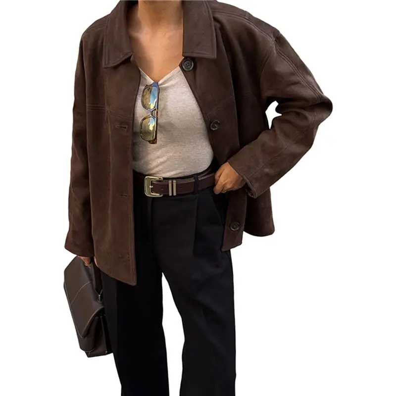 

AEF6-Women's Casual Simple Temperament Button Lapel Long Sleeve Solid Color Vest Jacket
