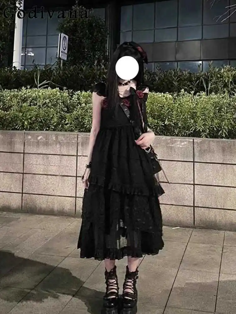 

Black Rose Japanese Original Lolita Summer Dress Women's Jsk Flower Wedding Dress Elegant and Cute Princess Dress