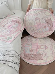 Simpatico tappeto rotondo del fumetto dell'orso rosa, tappeto della camera da letto dei bambini, soggiorno, divano, decorazione della stanza dei giochi, tappetino antiscivolo