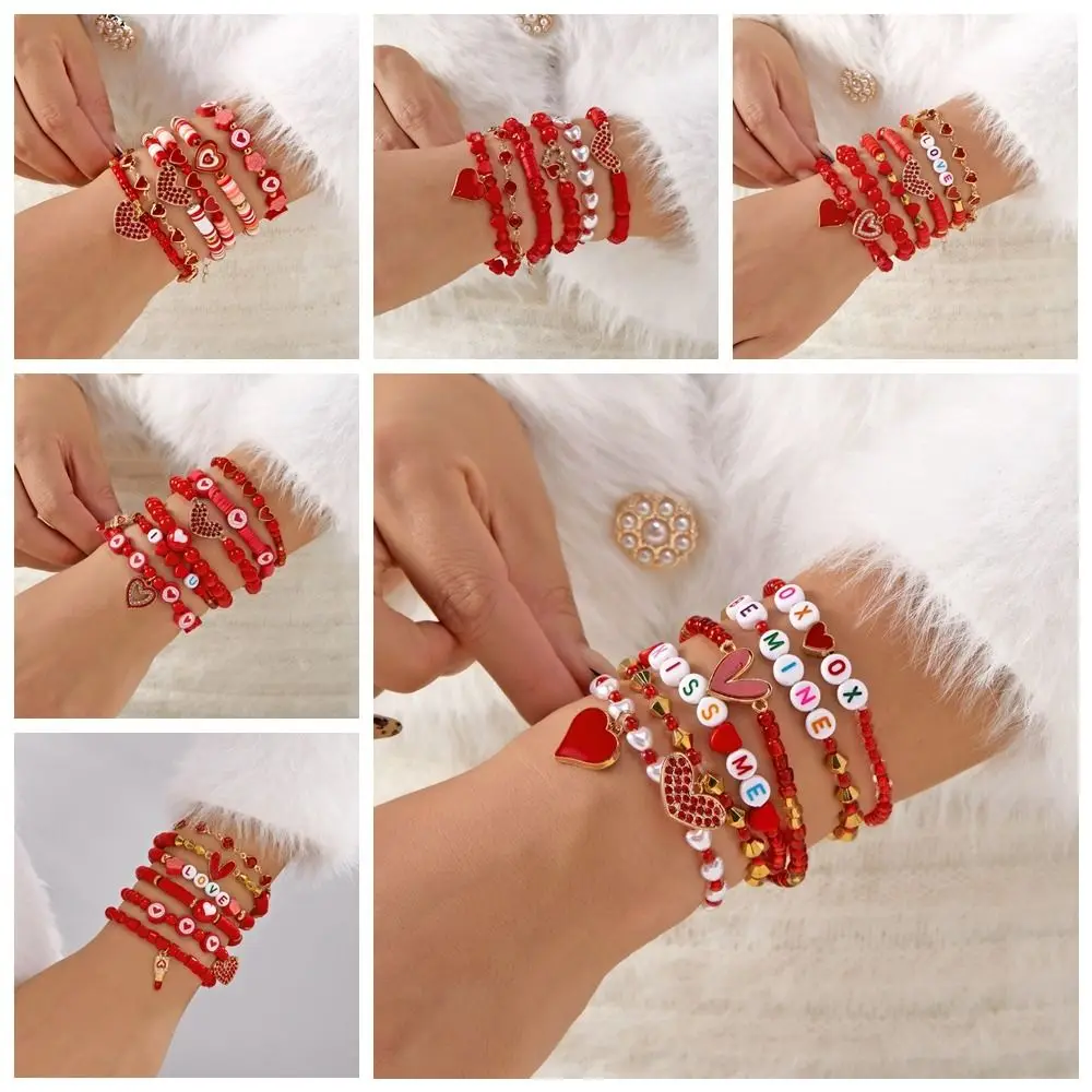 اليدوية تصميم لينة الطين مطرز سوار الخرز الأحمر تكويم تصميم عيد الحب سوار رسائل متعدد الطبقات