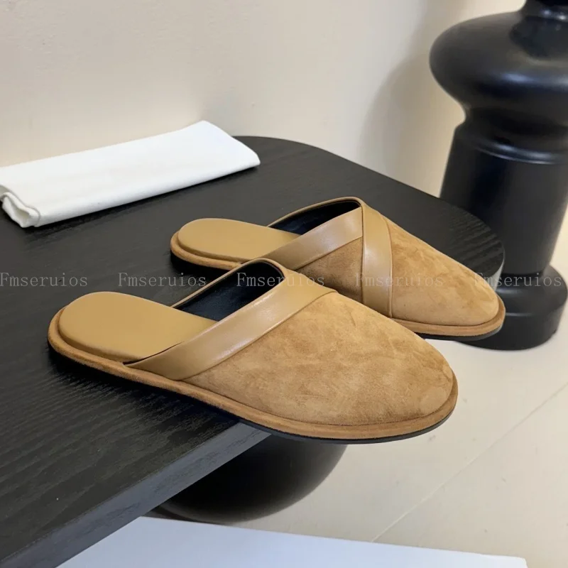 

Повседневные женские модные тапочки без шнуровки на плоской подошве с круглым носком, однотонные удобные уличные шлепанцы из натуральной кожи высокого качества, простой дизайн