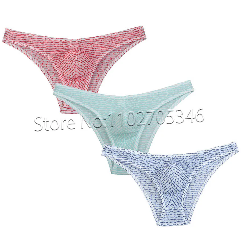 

Men's Bikini Colorful Underwear Pouch Mesh Mini Briefs Underpants Irregular Stripe Gay Underwear Male Shorts