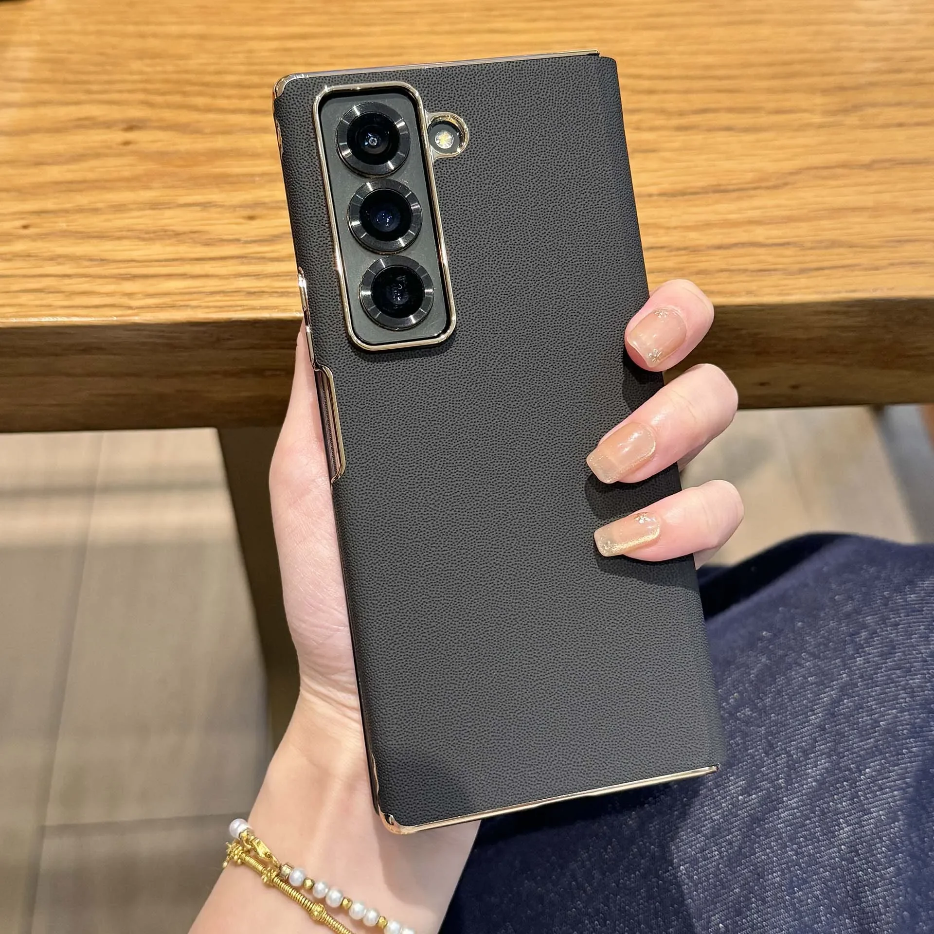 For Samsung Galaxy Z Fold 7 6 5 Case Luxury Matte Solid Color Leather All Inclusive Flip Cover Folding Lychee Pattern Back Cover