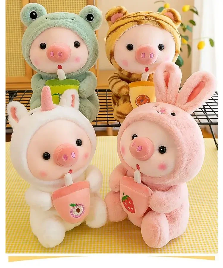 25cm Kawaii Bubble Tea Pig peluche morbido peluche simpatico coniglietto con tazza da tè peluche bambola giocattoli per bambini regali di compleanno