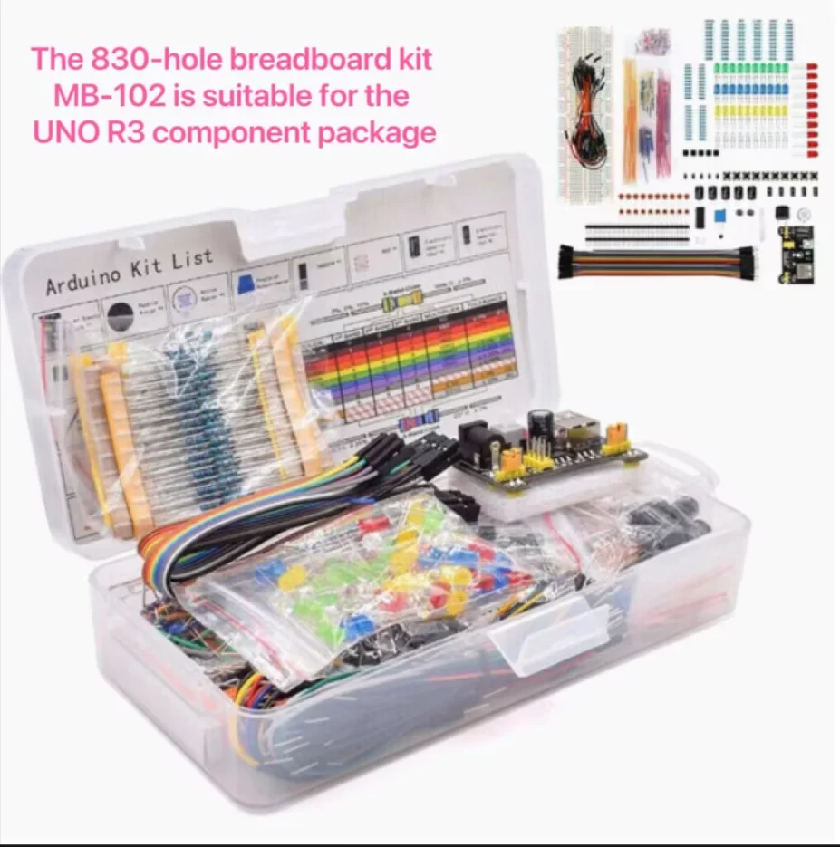 O kit de placa de ensaio de 830 poços MB-102 está disponível no pacote inicial de componentes UNO R3 em estoque