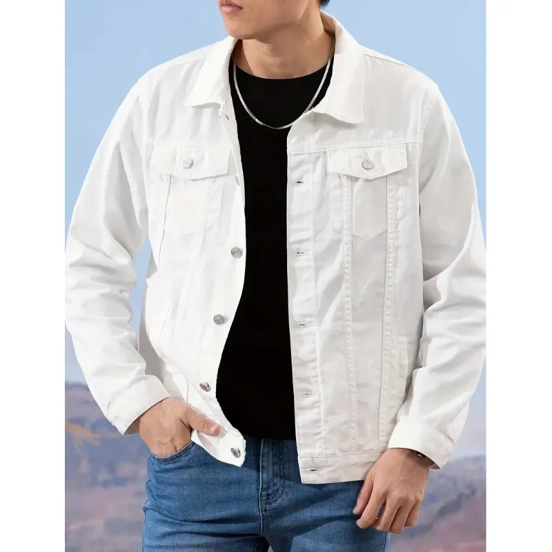 European American Men's Fashion Denim Jacket A Trendy Brand with A Casual Elegant Style Solid Color Simple and Versatile Men's .
