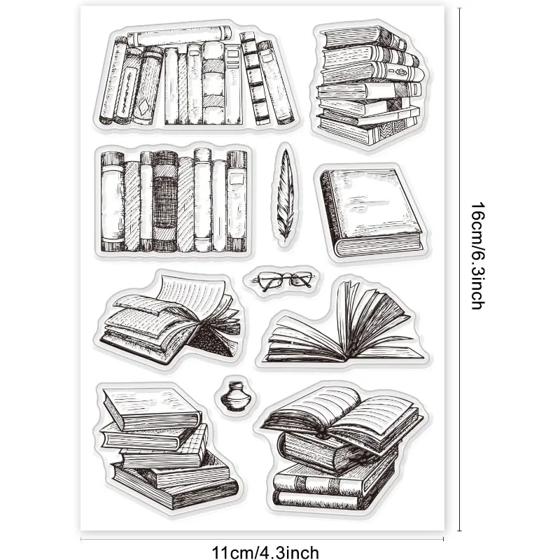 Books and Bookshelf Silicone Clear Stamps Transparent Stamps for Birthday Easter Holiday Cards Making DIY Scrapbooking Photo