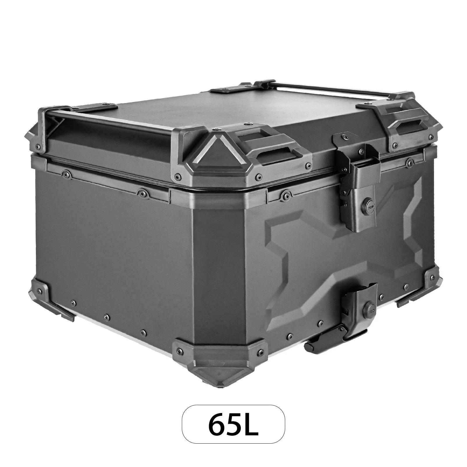 65L Motorcycle Top Box Aluminum Rear Luggage Storage Tool Case Universal Motorbike Tail Box with Fitting Plate and Fixings