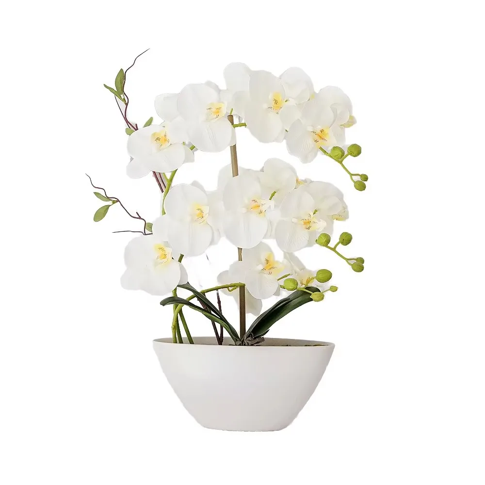 

OH ARTS Artificial Butterfly Orchid Phalaenopsis Real Touch Silk Latex PU Potted Plant Ceramic Pot Home Wedding Hotel Office