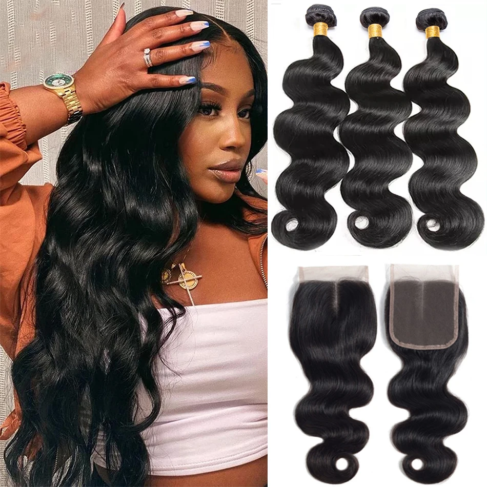 Hot Sale Body Wave Bundles With HD Transparent Lace Closure 4x4 Closure with Bundles Body Wave Human Hair Bundles and a Closure