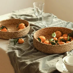 Storage Basket Straw Woven Fruit Storage Basket Home Bathroom Tabletop Miscellaneous Item Snacks Toy Storage Organization Basket