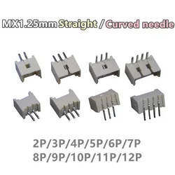 50pcs Micro JST MX1.25 Straight needle/curved needle Connector 2Pin~12Pin Male Pin Header Right Angle 90°/180° 1.25mm Pitch