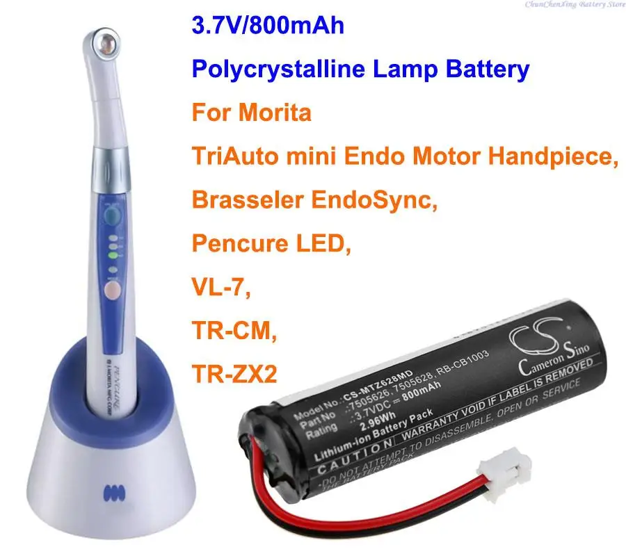 Cameron Sino 800mAh Polycrystalline Lamp Battery for Morita Pencure LED, VL-7, TR-CM, TR-ZX2, TriAuto mini , Brasseler EndoSync