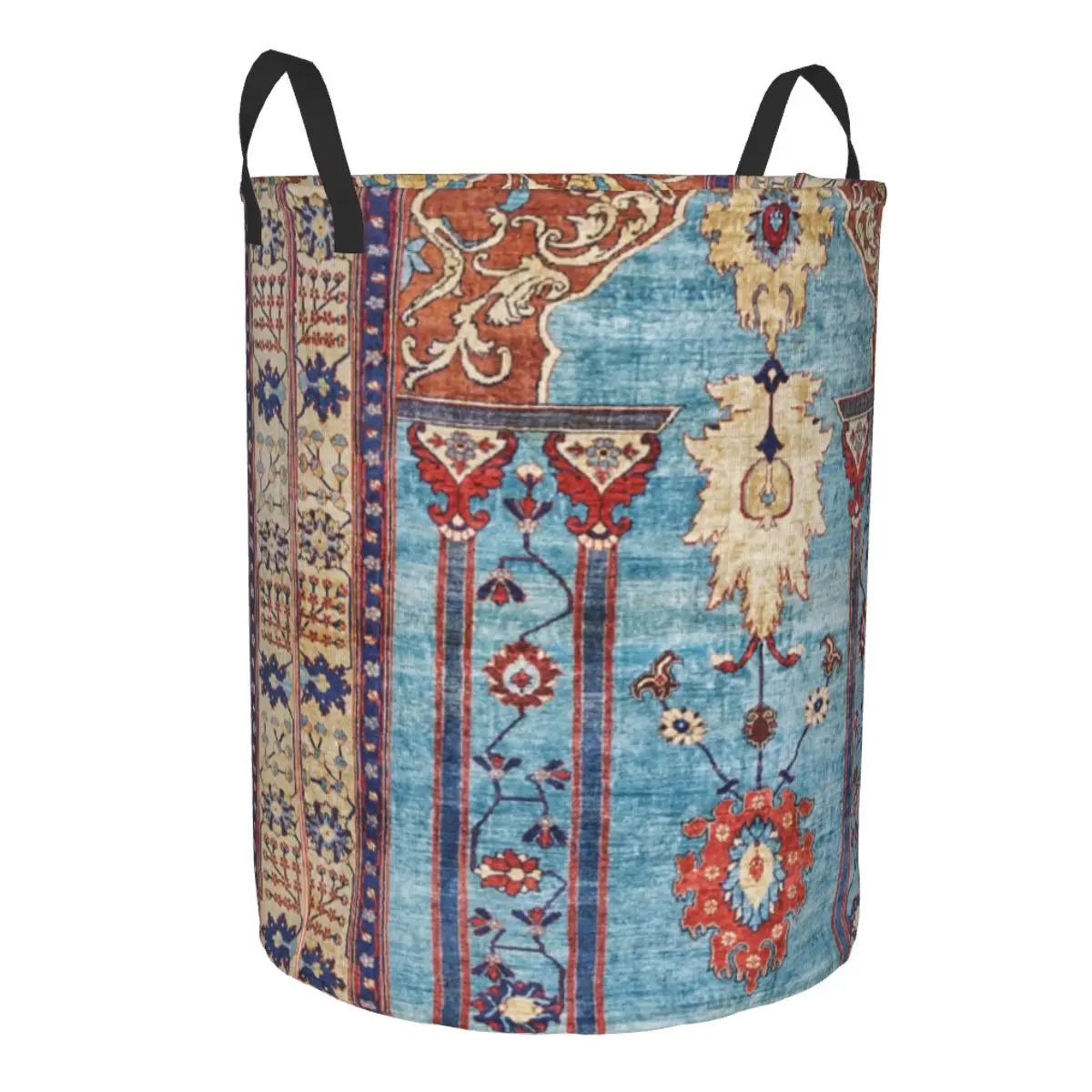 Antique Persian Silk Rug Laundry Basket Collapsible Floral Carpet Tribal Clothes Toy Hamper Storage Bin for Kids Nursery