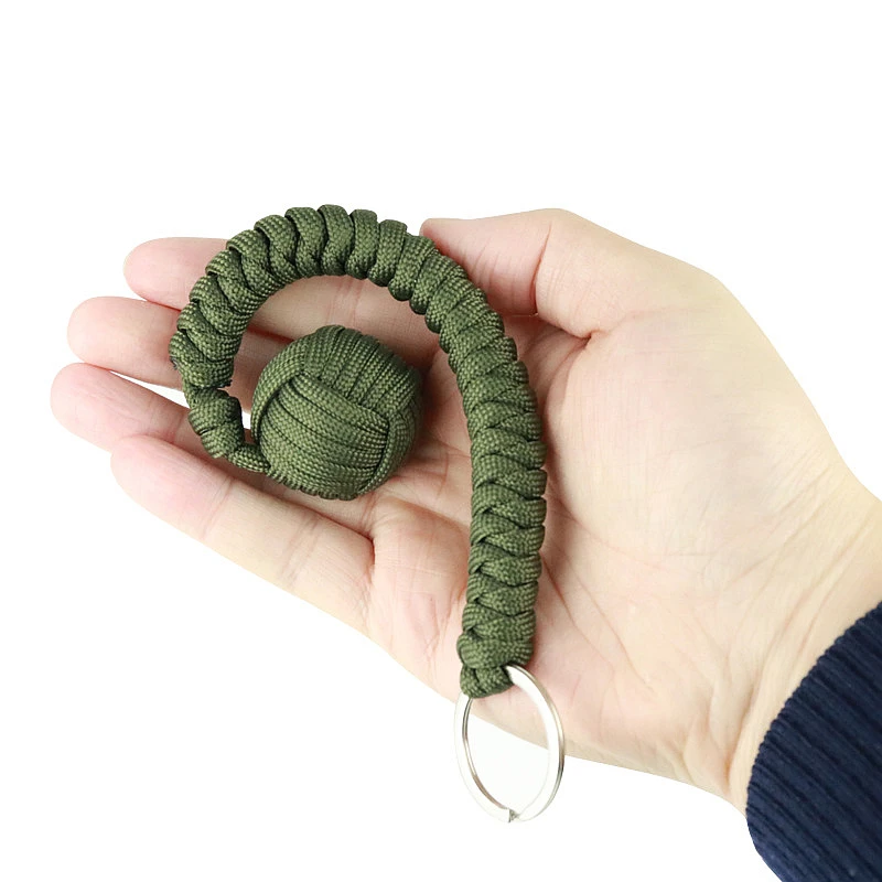 Monkey Fist Steel Ball Paracord Keychain Self Defense Emergency Survival Lanyard for Outdoor Camping Hiking EDC Key Holder Tools
