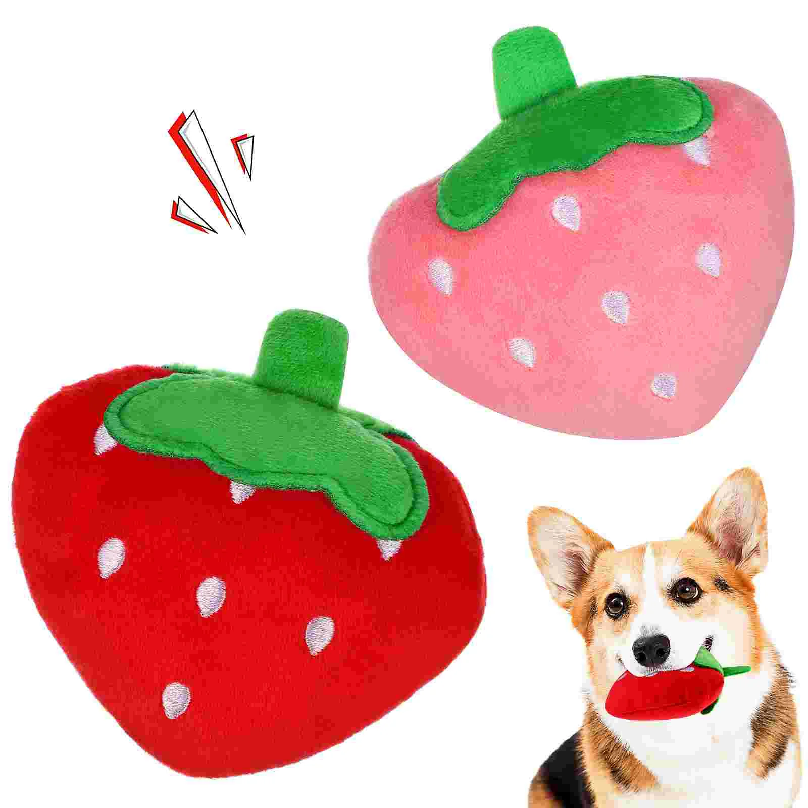 

2 Pcs Vocalize Pet Puppy Plush Toys Strawberry Atrawberry Shaped Dog Soft with Squeaky