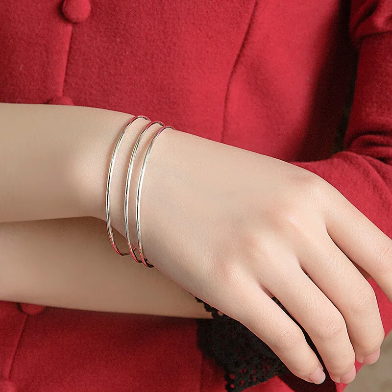 Shunqing Yinlou Girl Silver Bracelet Pure Silver Glossy and Simple Bracelet Thin Single Circle 999 Pure Silver Bracelet 5G Queen