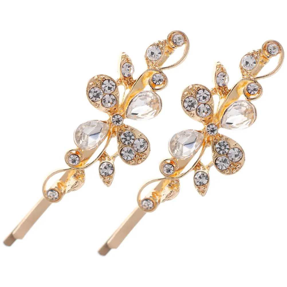 2Pcs Crystal Alloy Hair Pins Flower Design Decorative Bobby Pins Bridal Hair Accessories for Women Wedding Party
