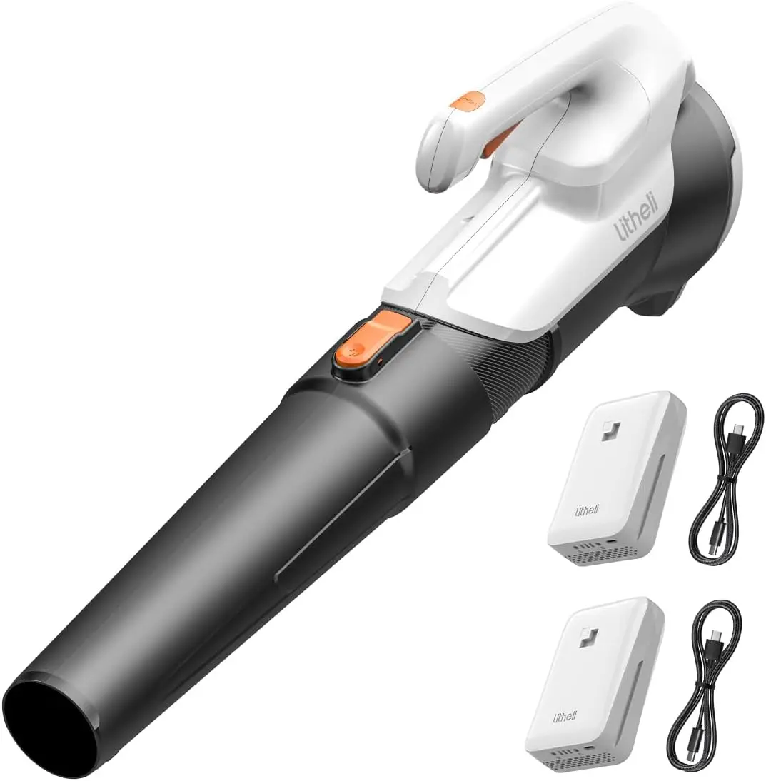 

Аккумуляторная воздуходувка для листьев 20В с двумя батареями, 350CFM/85MPH, легкая ручная модель для газона и патио