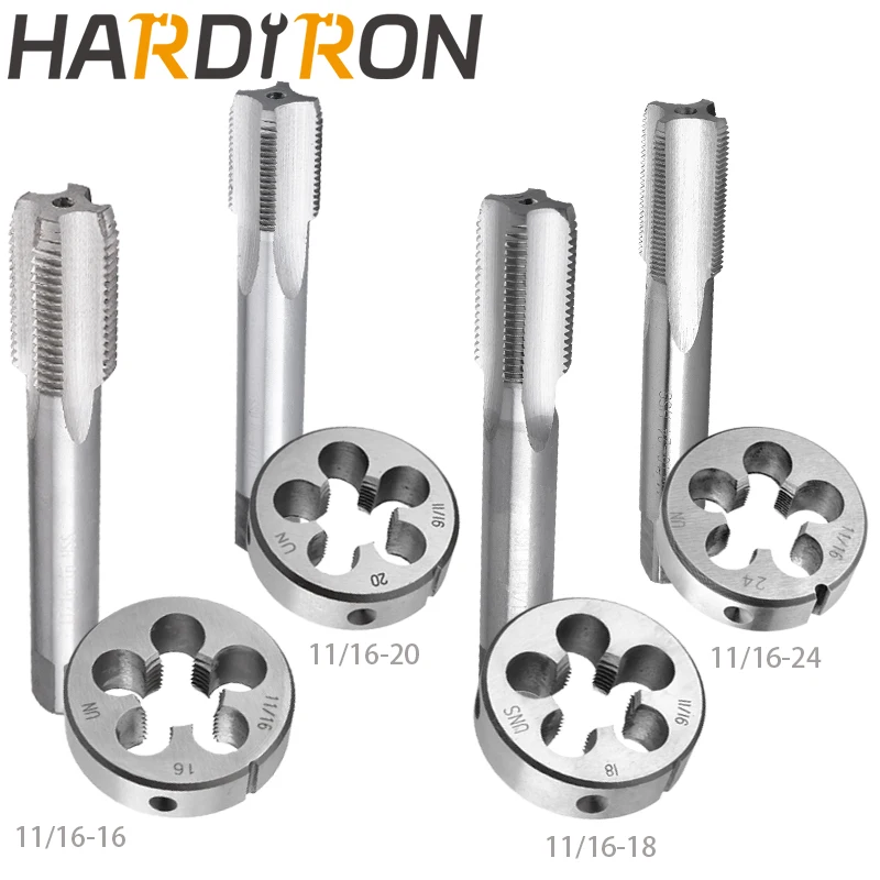 

Hardiron 11/16-16 11/16-18 11/16-20 11/16-24 Tap and Die Set Right Hand, HSS Thread Taps & Round Dies