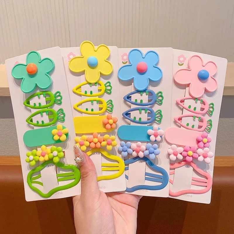 6Pcs Cartoon Colorful Hair Clips Girls Cute Flower Heart Hairpins Baby Hairclip Barrettes Hairpin Headwear Kids Hair Accessories