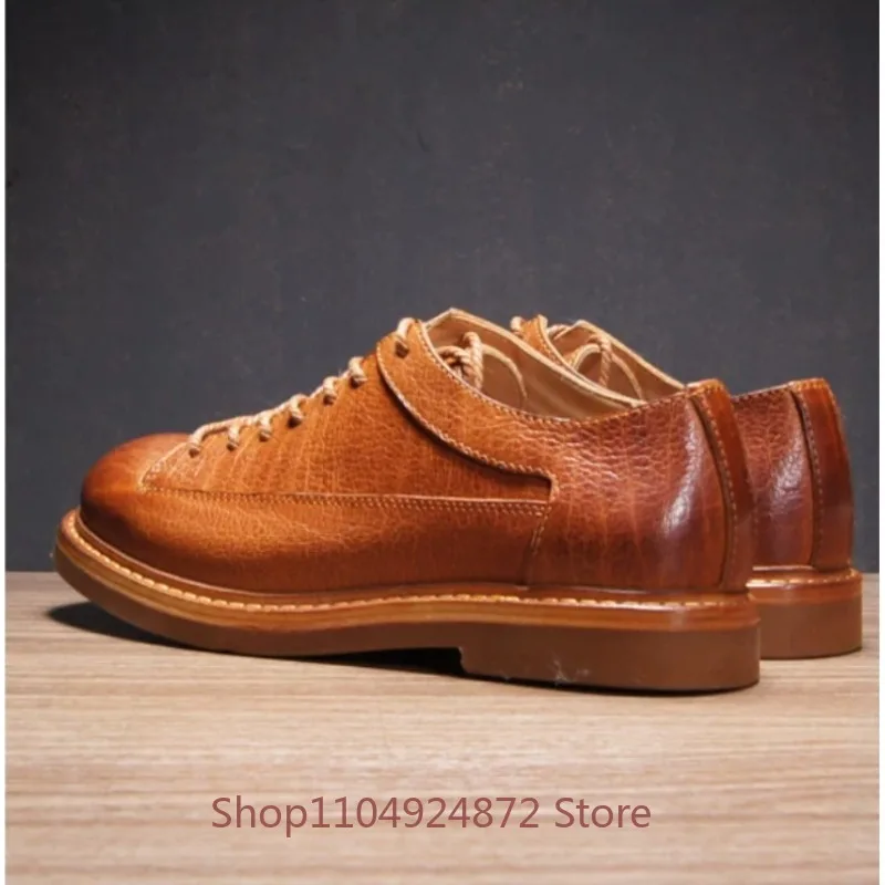 British Spanish Cowhide Casual Genuine Leather Work Shoes Men's Derby Lace Up Handmade Vegetable Tanned Formal Hiking Male
