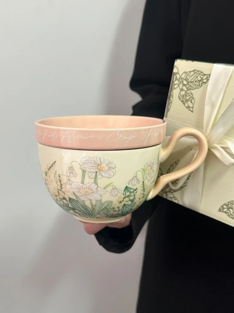 الرجعية طبعة محدودة البلد Sle التصميم الأصلي الوردي الرياح جرس زهرة القهوة القدح لوحة غطاء كوب سعة كبيرة كوب ماء #4