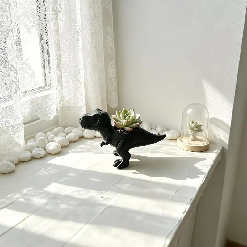 Dinosaur Planter BPA-free 3D Printed Plastic Pot for Cacti Herbs Succulents Kitchen Window Decor Ornament