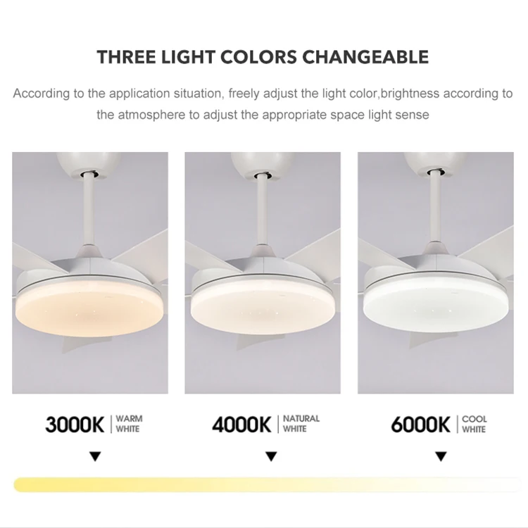 52 بوصة النحاس النقي موتور تيار مباشر التحكم عن بعد الذكية الأزرق الأسنان المتكلم الحديثة Bldc مروحة السقف مع مصباح ليد #3