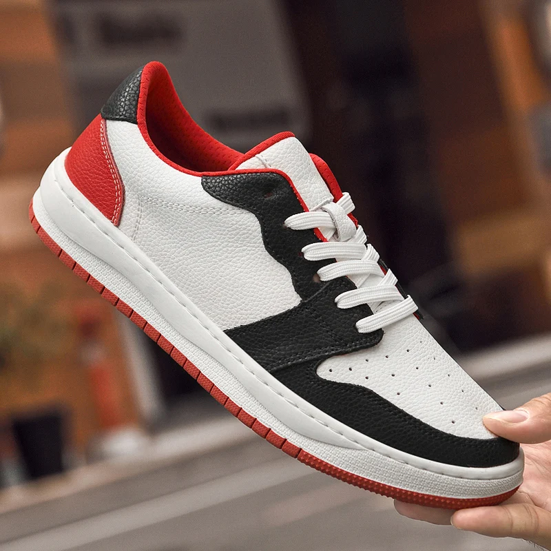 여름 두꺼운 밑창 캐주얼 컬러 블록 보드화 통기성 편안한 직조 신발끈 젊고 세련된 신발