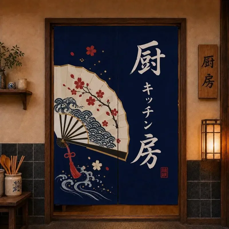 VIKAMA Japanese Noren Hanging Door Curtain Daruma Lucky Doll Print Room Divider Kitchen Entrance Home Restaurant Decor Curtain