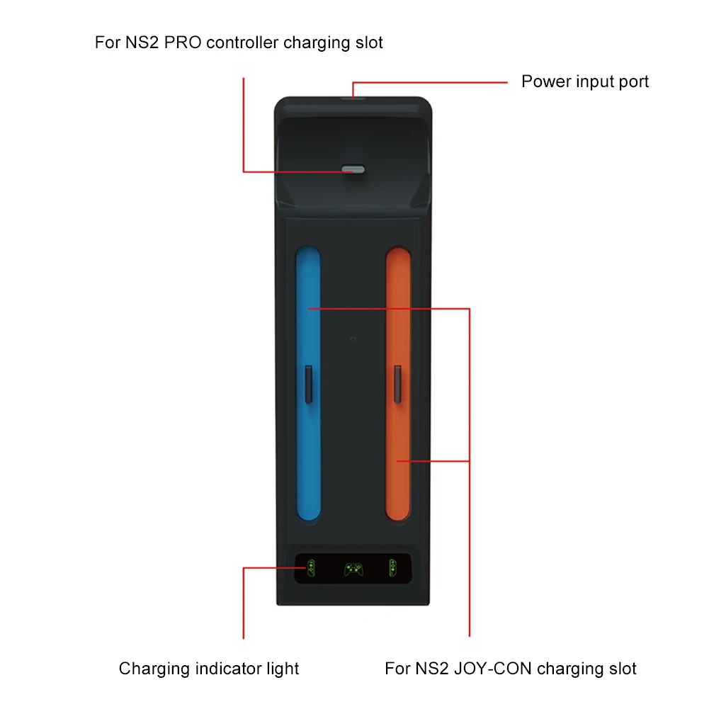 2 In 1 Game Controller Charger LED Indicators Small Handle Charging Base Gamepad Charging Station for NS2 PRO Joy-Con