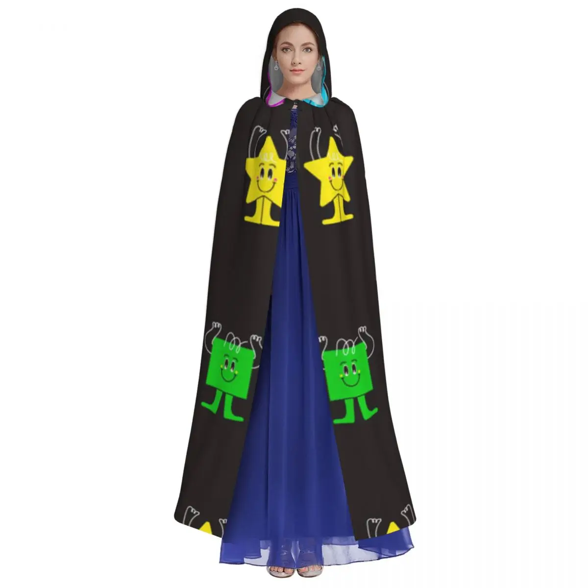 Adult Halloween Geometric Figures Pattern Cloak Cape Hooded Medieval Costume Full Length Dress Coat