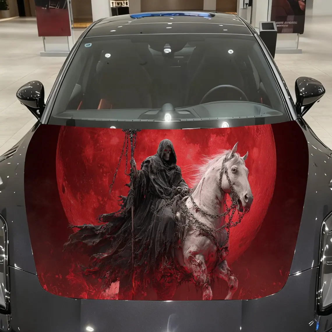 

Demon Corpse-like Scarlet-moon Nether Knight Print car hood stickers, waterproof self-adhesive, scratch resistant, easy to stick
