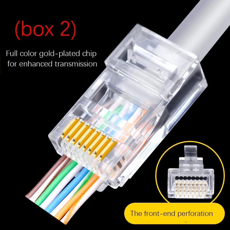 ขั้วต่อ RJ45 6U ทอง platedpass ผ่านสายอีเธอร์เน็ตโมดูลปลั๊กเครือข่าย RJ-45หัวคริสตัล Cat5 Cat5e