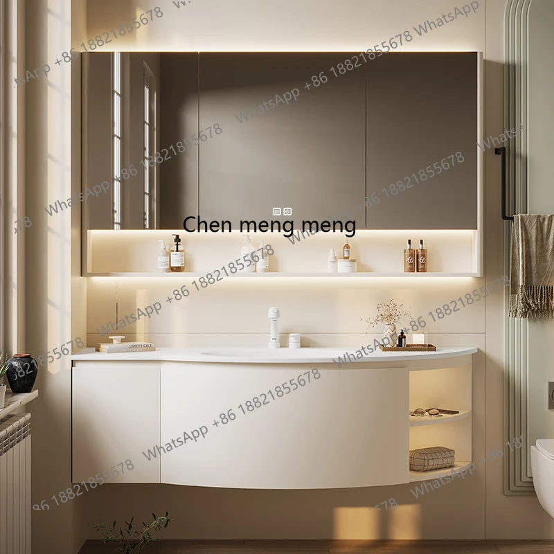 

Rock slab seamless ceramic integrated basin bathroom cabinet combination circular arc toilet washstand sink basin cabinet