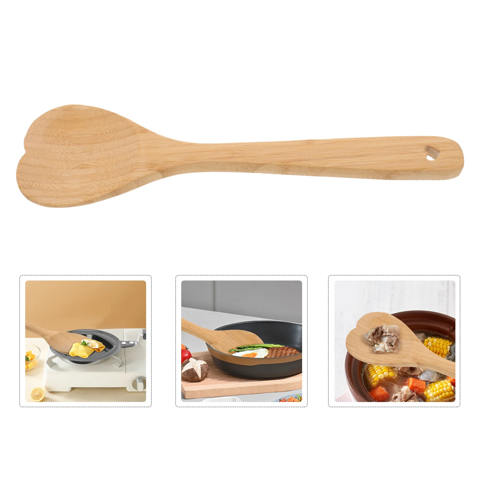

Bamboo Heart Spoon Stylish Curved Design Reusable Long Handle Stirring Mixing Serving Kitchen Bamboo Scoop Spoon