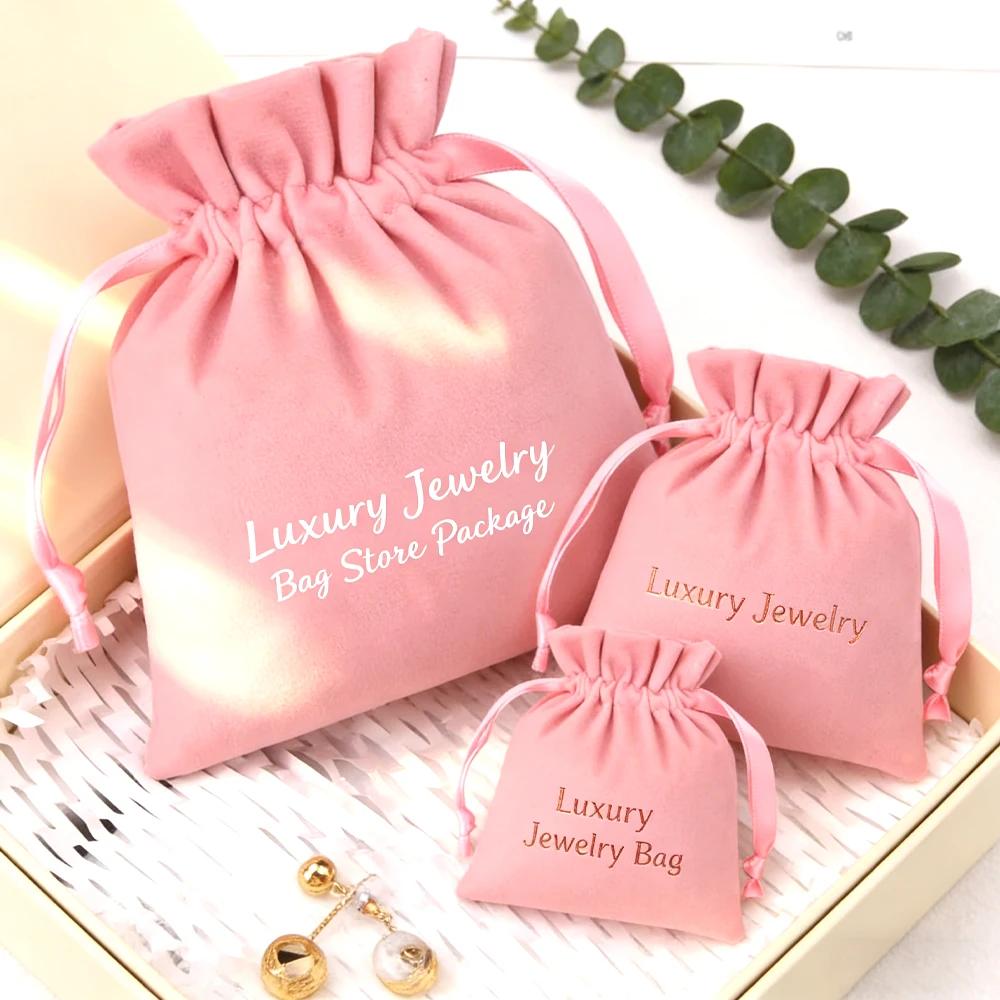 

Custom Logo Luxury Drawstring Jewellery Bag 9*12cm Premium Jewelry Earrings Ring Pouch with Ribbons Elegant Wedding Gift Package