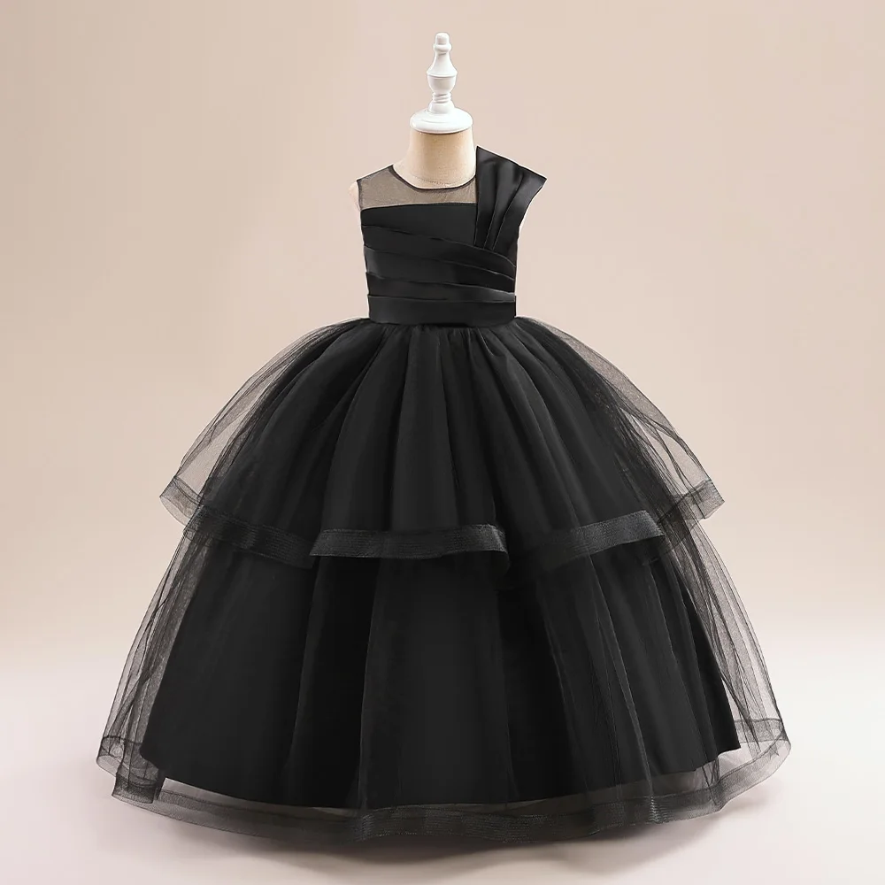 Schwarze Mädchen Hochzeit Prinzessin Kleid Blume Brautjungfer Kinder Kleidung lange Party kleider Festzug Abschluss ball Kommunion Kostüm Vestido