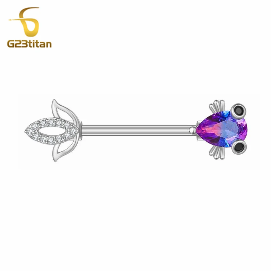 2pcs Blue Zircon Fish Nipple Rings 14G Staight Barbell Hypoallergenic Surgical Titanium Nipple Piercing Jewelry Sexy Ornament