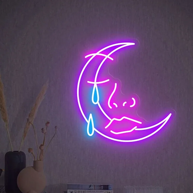 Moon Face Neon Sign Wall Art Game Room Decor Lamp Holiday Gift for Children Colorful Night Light Personalized Gift