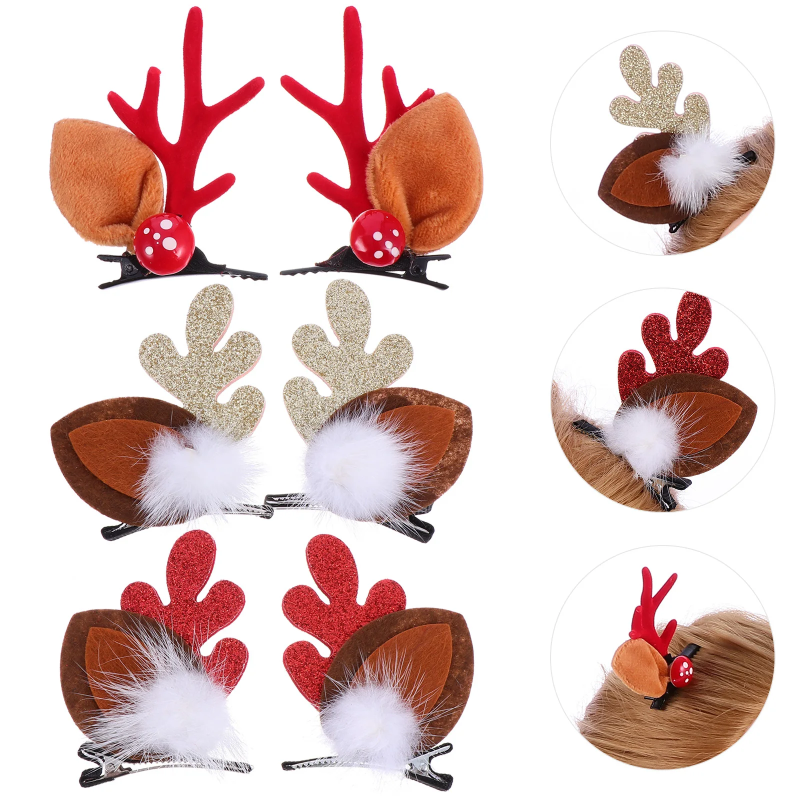 

3 Pairs Christmas Antler Hair Clip Accessories Reindeer Clips Socks Cloth