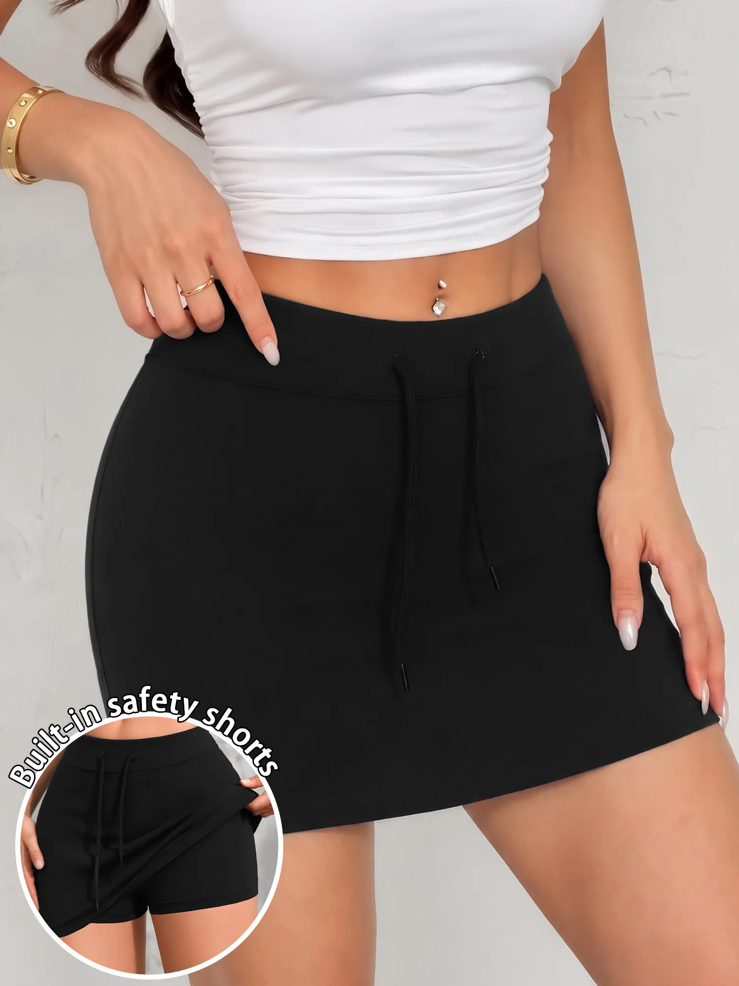 Hot Girl Slim Fit Mini Skort High Waist Drawstring Anti-exposure Skirt Women Street Club Outfits