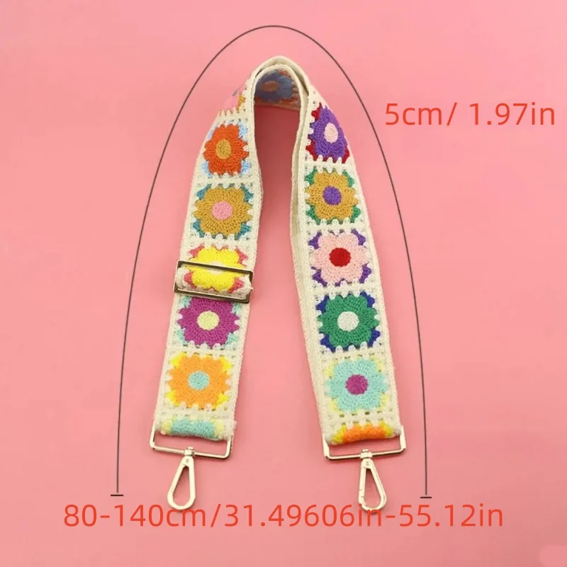 new Fashion Crochet Flower Bag Strap Wide Adjustable Shoulder Bag Strap DIY Knitted Bag Accessories Ethnic Embroidery Purse Stra