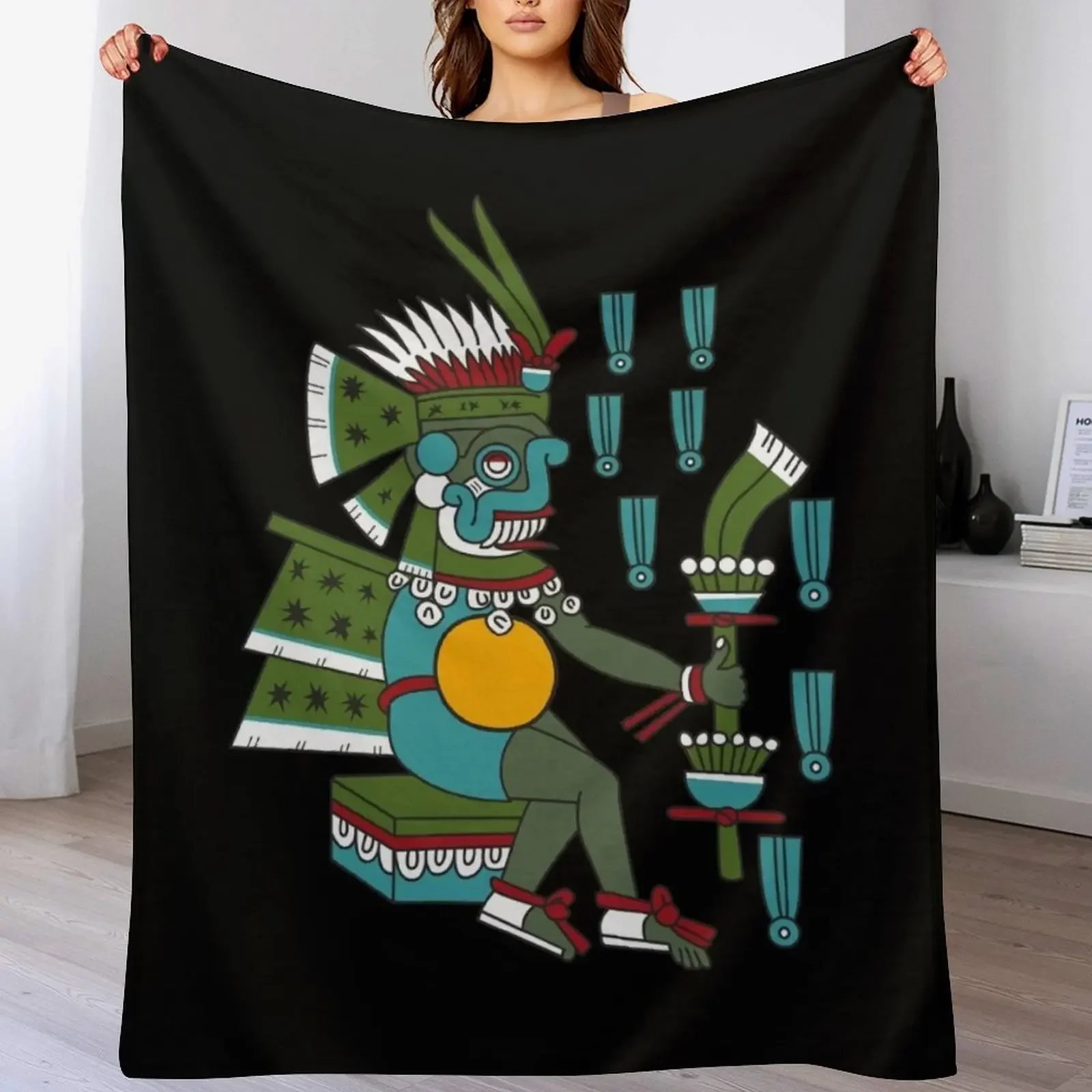 Aztec Deity Tlaloc , God of the Rain, Thunder, Earthquakes, Codex Magliabechiano. Throw Blanket