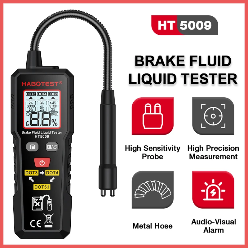 

Brake Fluid Tester Flexible Probe 3Colors Backlit Auto Brake Liquid Oil Tester Hydraulic Oil Moisture Detector Sound Light Alarm